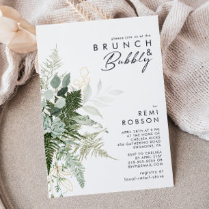 Grünpflanzen und Goldleaf Brunch und Bubbly Einladung