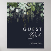 Grünpflanzen und Goldleaf | Dark Navy Guest Book S Poster (Vorne)