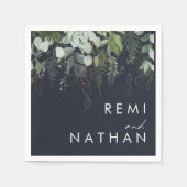 Grünpflanzen und Goldleaf | Dark Navy Hochzeit Nap Serviette (Vorderseite)