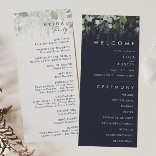 Grünpflanzen und Goldleaf | Dark Navy Hochzeitspro Programm