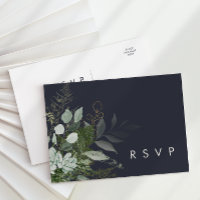 Grünpflanzen und Goldleaf | Dark Navy Wedding RSVP