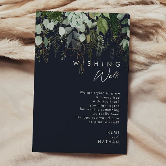 Grünpflanzen und Goldleaf | Dunkle Marine will gut Begleitkarte