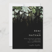 Grünpflanzen und Goldleaf | Schwarz in einem Einladung (Vorderseite)