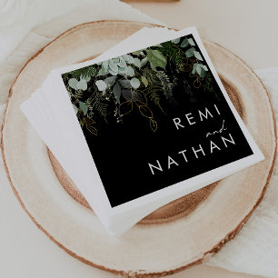 Grünpflanzen und Goldleaf   Schwarze Hochzeit Serviette