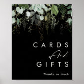 Grünpflanzen und Goldleaf | Schwarze Karten und Ge Poster (Vorne)