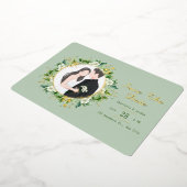 Grünpflanzen und Goldleder Save the Date Folieneinladung (Gedreht)