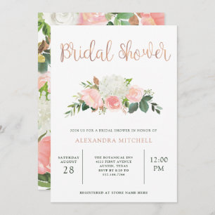 Grünpflanzen und rosa Blumen   Brautparty Einladung