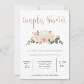 Grünpflanzen und rosa Blumen | Dusche Einladung (Vorderseite)