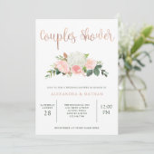 Grünpflanzen und rosa Blumen | Dusche Einladung (Stehend Vorderseite)