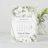 Grünpflanzen und üppiges Blumenstrauß, weiße Rosen Save The Date (Stehend Vorderseite)