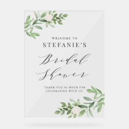 Grünpflanzen und weiße Blume Grau Brautparty Acrylschild