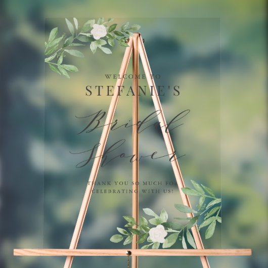 Grünpflanzen und weiße Blume Grau Brautparty Acrylschild (Neutral)