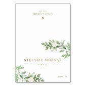 Grünpflanzen und weiße Blume Hochzeit Platzkarte Tischnummer (Vorderseite)