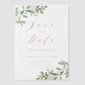 Grünpflanzen und weiße Blume Save the Date grau Pergament Einladungen (Vorderseite)