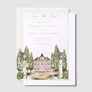 Grünpflanzen und weiße Blume Save the Date grau Pergament Einladungen