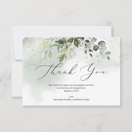 Grünpflanzen von Boho eucalyptus Baby Dusche Dankeskarte (Vorderseite)