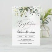 Grünpflanzen von Boho eucalyptus verlasse Taufe Einladung (Stehend Vorderseite)
