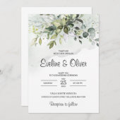 Grünpflanzen von Boho Eukalyptus Pastellblume Hoch Einladung (Vorne/Hinten)