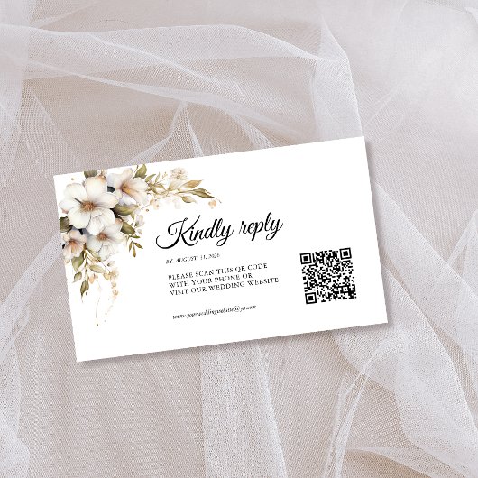 Grünpflanzen Weiße Blumen QR-Code Begleitkarte