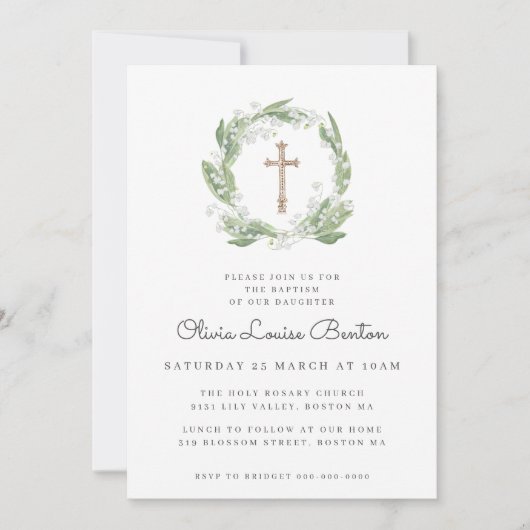 Grünpflanzen Weiße Blumentaufen Einladung (Vorderseite)