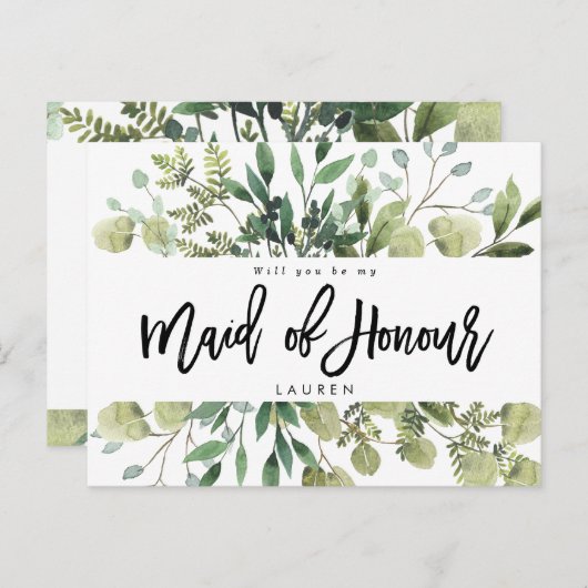 Grünpflanzen werden zur Trauzeugin Ankündigungspostkarte (Vorne/Hinten)