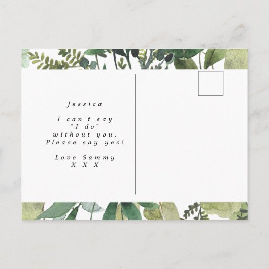 Grünpflanzen werden zur Trauzeugin Ankündigungspostkarte (Rückseite)