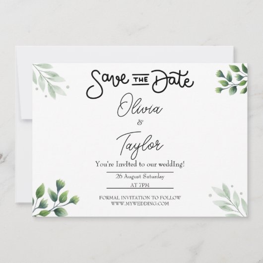 Grünpflanzen Whimsical Save the Date Einladung (Vorderseite)