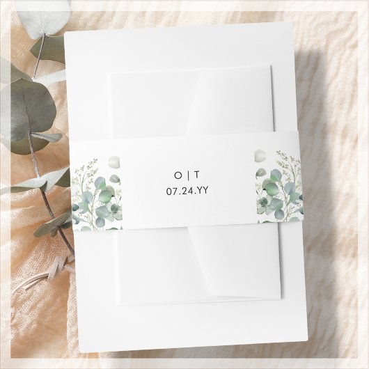 Grünpflanzen | White Monogram Wedding Einladungsbanderole