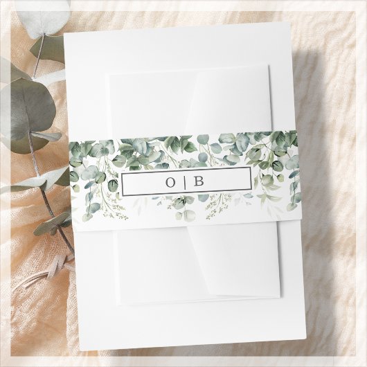 Grünpflanzen | White Monogram Wedding Einladungsbanderole