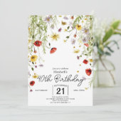 Grünpflanzen Wildblumen 40. Geburtstag Einladung (Stehend Vorderseite)