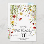 Grünpflanzen Wildblumen 40. Geburtstag Einladung (Vorne/Hinten)