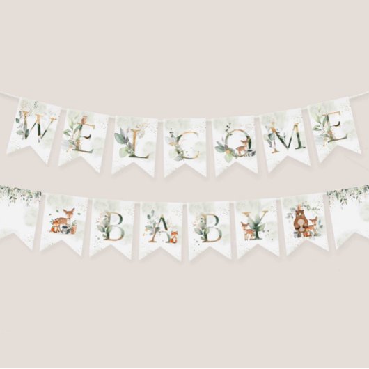 Grünpflanzen Woodland Animals Kinderdusche Dekorat Wimpelkette