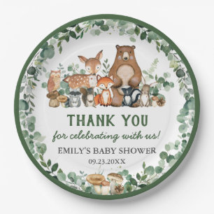 Grünpflanzen Woodland Animals Kinderdusche Geburt Pappteller