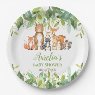 Grünpflanzen Woodland Animals Kinderdusche Geburts Pappteller