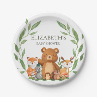 Grünpflanzen Woodland Animals Kinderdusche Geburts Pappteller