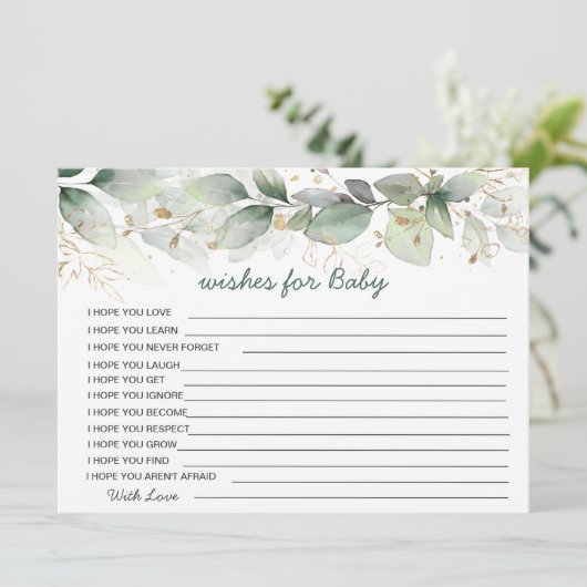 Grünpflanzen Wünsche für Babydusche Spiel Einladung (Stehend Vorderseite)