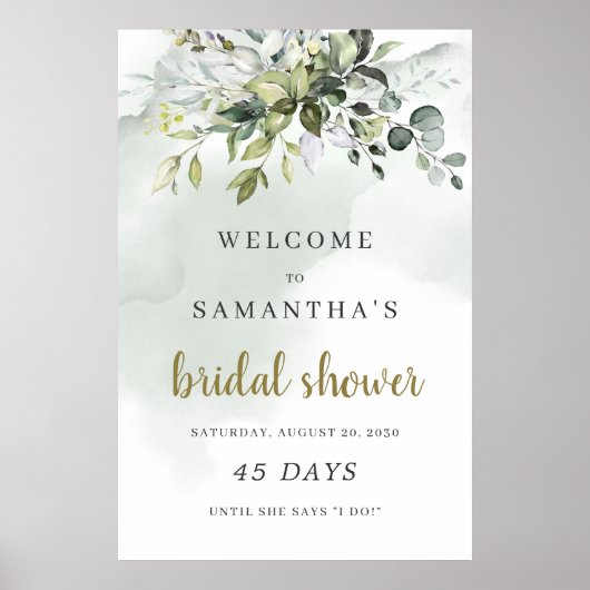 Grünpflanzenschild boho Brautparty Countdown Poster (Vorne)