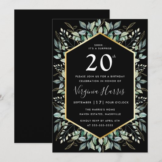 Grünrahmen 20. Geburtstag Einladung (Vorne/Hinten)