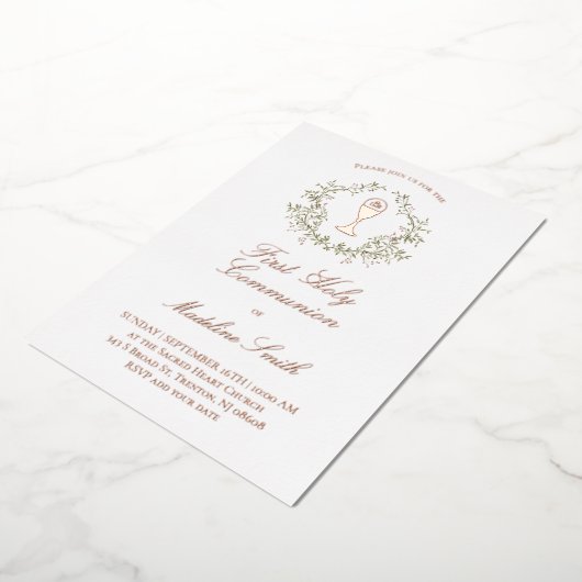 Grünrahmen Erste Heilige Kommunion Folieneinladung (Gedreht)