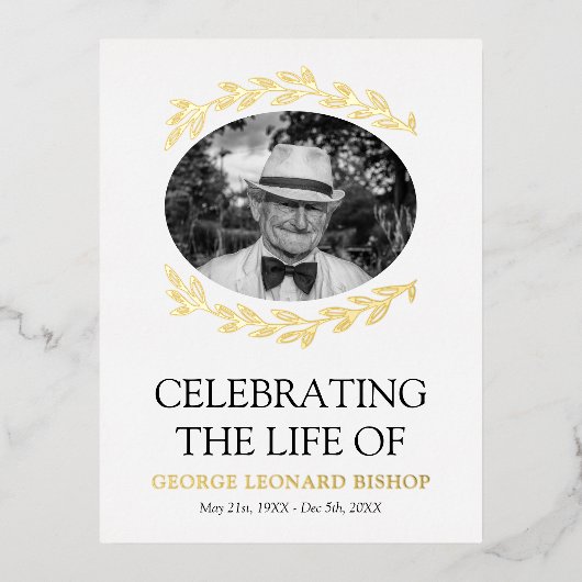 Grünrahmen Oval Foto Beerdigung Gold Folie Einladungspostkarte (Vorderseite)