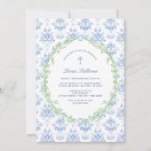 Grünrahmen Weiß Blaue Taufe Einladung (Vorderseite)