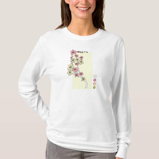 Grünrosa Blume Langschläfer T - Shirt (Vorderseite)