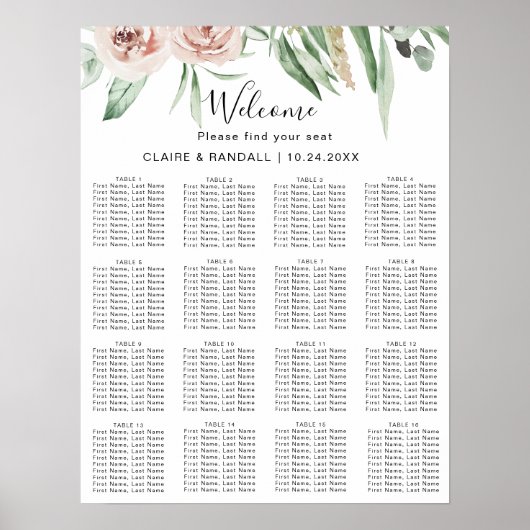 Grünrosa Blütenblütensitzkarte Poster (Vorne)