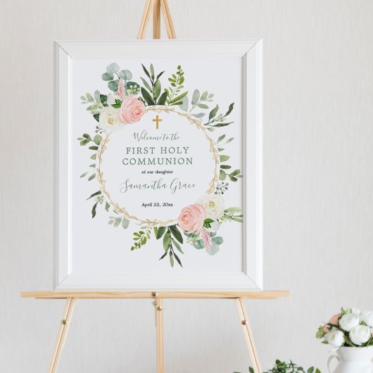 Grünrosa erste Kommunion Taufe Begrüßungszeichen Poster