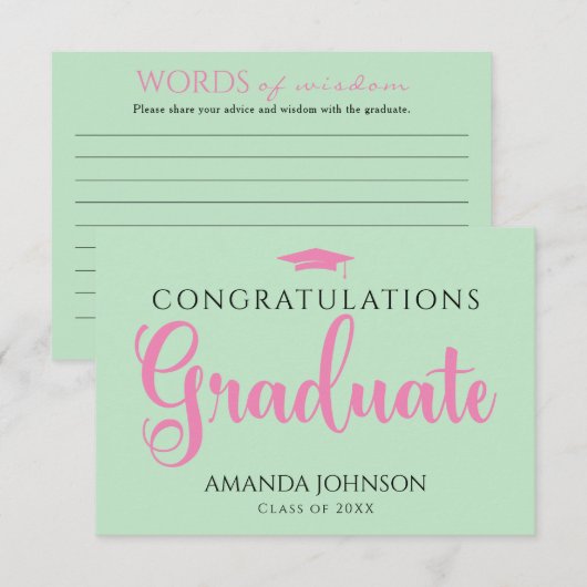 Grünrosa Graduate Words of Wisdom Abschluss Begleitkarte (Vorne/Hinten)