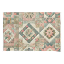Grünrosa Patchwork Quilt Rustikale Vintage Blüte