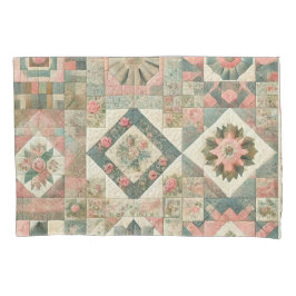 Grünrosa Patchwork Quilt Rustikale Vintage Blüte Kissenbezug
