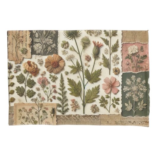 Grünrosa Patchwork Quilt Rustikale Vintage Blüte Kissenbezug (Vorderseite)