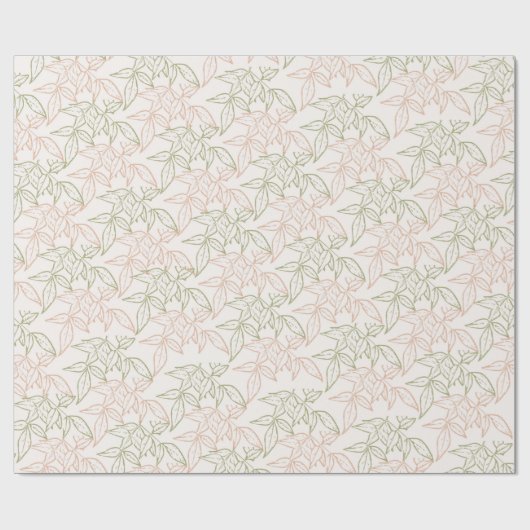 Grünrosa Retro Vintages Leaf-Muster Geschenkpapier (Flach)