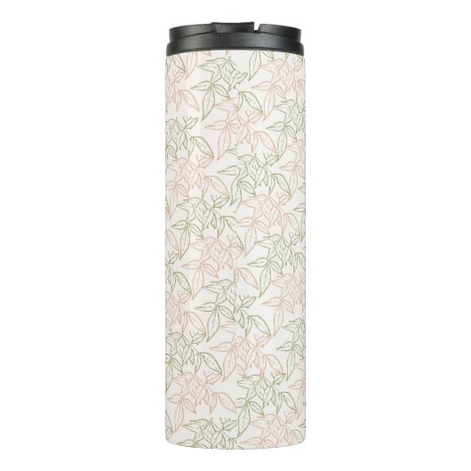 Grünrosa Retro Vintages Leaf-Muster Thermosbecher (Rückseite)